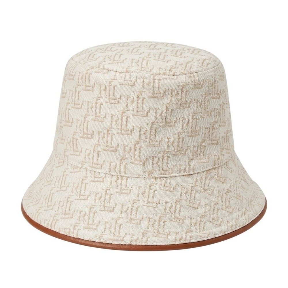 Lauren Ralph Lauren Monogram Jacquard Bucket Hat Cream Tan 
One Size Rare Nwot